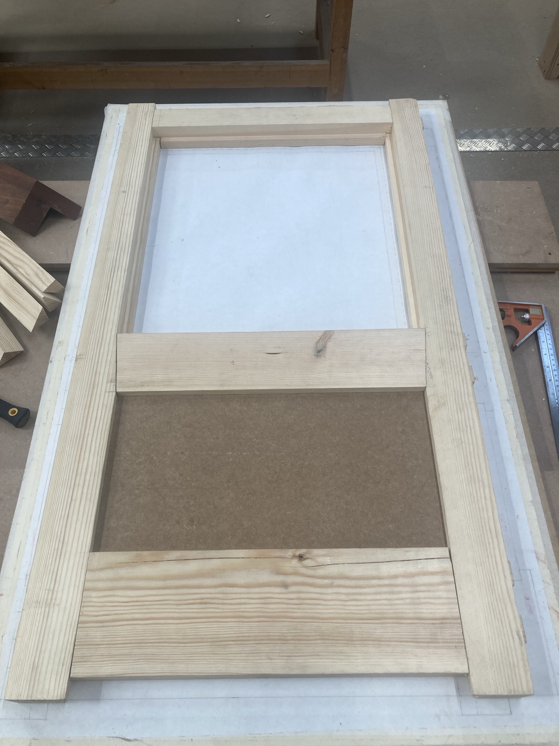Detail of bespoke cabinetry during construction